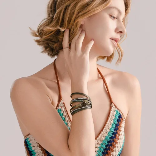 Vista 117 de FANCY SHINY - Pulsera de cuero estilo bohemio, pulsera de cuentas de cristal con cierre magnético, regalos de joyería para mujer