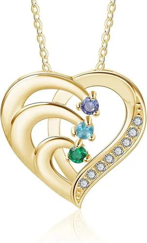 Vista 2 de Jeweidea Collar Personalizado de Corazón con Piedras Natalicias Simuladas, Colgante Promesa Personalizado con Nombre para Madre e Hija, Collar