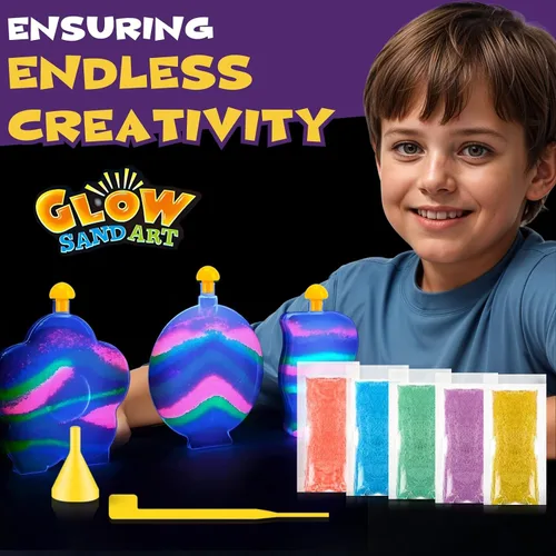 Vista 4 de Crea tu propia actividad artística de arena mágica con purpurina Kits de arena personalizados de colores que brillan en la oscuridad para niños
