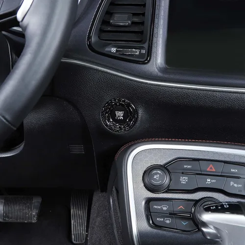 Vista 7 de RT-TCZ para Challenger Botón de inicio con botón de presión Cubierta de recortado Anillo de borde de fibra de carbono para Chrysler 300C 2015+