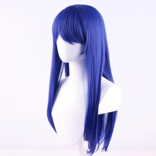 Vista 3 de Peluca larga azul recta para mujer, fiesta de Halloween, espectáculo de anime, pelucas sintéticas para disfraz de cosplay B-AZUL