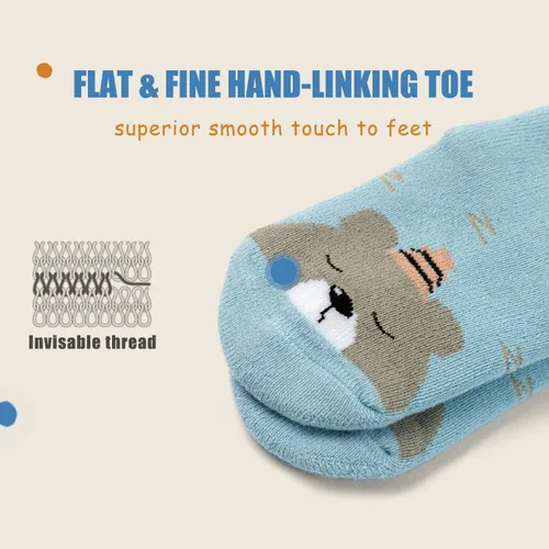 Vista 4 de Calcetines cálidos antideslizantes para bebés y niños, calcetines de invierno gruesos con agarres para bebés y niñas, calcetines antideslizantes
