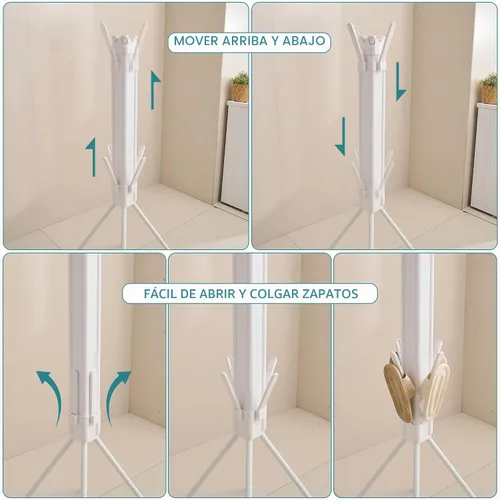 Vista 5 de JOOM Estante de secado de ropa de 4 patas, perchero portátil y plegable que ahorra espacio, estante de secado de ropa para ropa, 4 varillas, 16