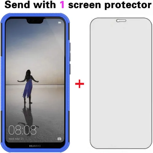 Vista 3 de Asuwish Funda para teléfono Huawei P20 Lite con protector de pantalla de vidrio templado y soporte delgado, híbrida, resistente, funda protectora