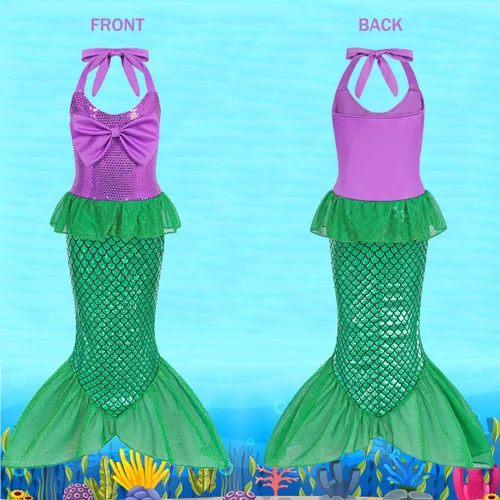 Vista 2 de Disfraz de sirena para niñas, disfraz de Halloween para niñas, disfraz de princesa Ariel, fiesta de cumpleaños