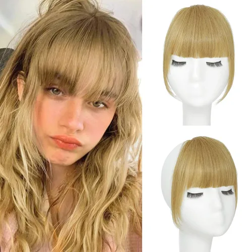 Vista 12 de YBYMCAI Flequillo con clip - Flequillo de pelo humano real, flequillo marrón negro, flequillo falso, flequillo de pelo humano, flequillo tenue