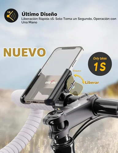 Vista 2 de Grefay Soporte universal de teléfono para manillar de motocicleta 【1S liberación rápida】 Abrazadera de teléfono de bicicleta antivibración