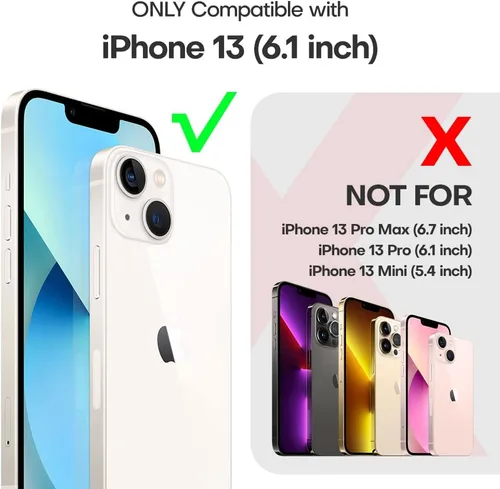 Vista 2 de TAURI Defender 3 en 1 funda de 6.1 pulgadas diseñada para iPhone 13, con 2 protectores de pantalla de vidrio templado y 2 protectores