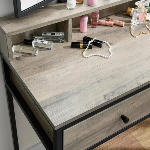 Vista 4 de Juego de mesa de tocador con taburete tapizado, escritorio con 2 cajones