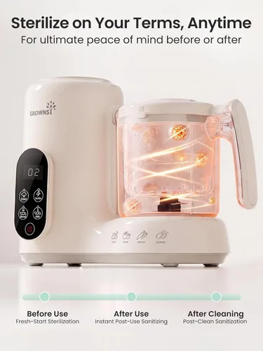 Vista 5 de Grownsy Fabricante de alimentos para bebés con cesta de vapor de acero Crema