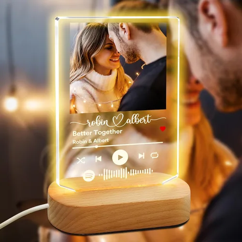 Vista 10 de Canción acrílica personalizada con foto, regalo personalizado para novio, novia, cubierta de álbum acrílico, placa de música transparente