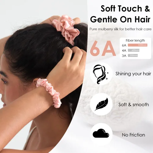 Vista 2 de Michooyel 100% seda de morera, bandas elásticas para el cabello, para mujeres y niñas, cabello rizado, sin daños, soporte para cola de caballo