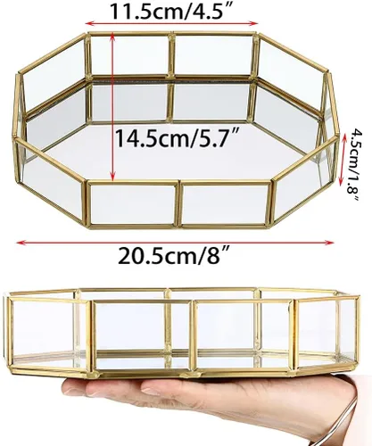 Vista 5 de Hipiwe Mirror Glass Vanity Tray - Gold Ornate Makeup Organizer Perfume Tray