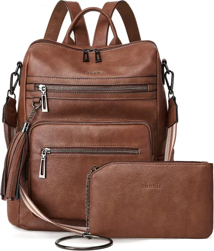 Vista 17 de Mochila de cuero Shrrie para mujer, bolso de diseñador de moda para mujer, mochila de viaje convertible, bolso de hombro con muñequera, Mochilas