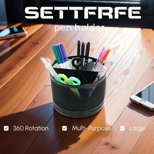 Vista 12 de SETTFRFE - Soporte giratorio de malla para escritorio, negro, 6 ranuras