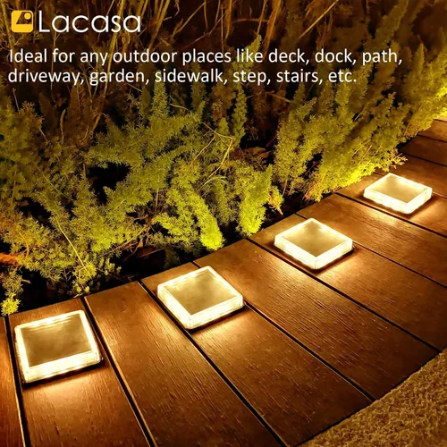 Vista 7 de Lacasa Luces solares de escalón, paquete de 4 luces LED solares de 50 lm, 3000 K, luz blanca cálida, luces solares para exteriores, IP68 impermeable