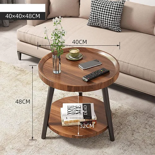 Vista 2 de Mesa de Centro Mesa de centro redonda de doble capa, mesa auxiliar moderna y simple de 18.9 pulgadas de alto, mesa de esquina en balcón, sala