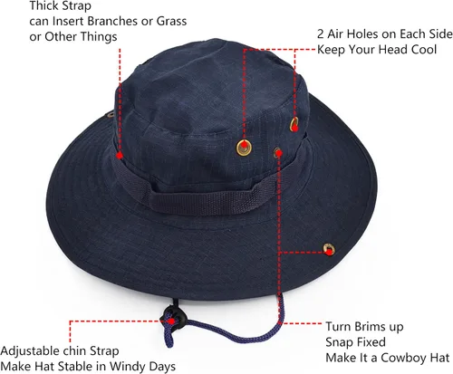 Vista 3 de Sombrero de protección solar de ala ancha para exteriores, clásico estilo militar de combate de EE. UU., gorra de sol para pesca, caza, campamento