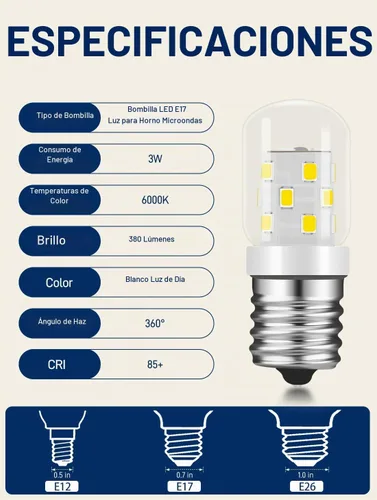 Vista 3 de Bombillas de microondas E17 LED debajo del capó 40W equivalente para Paquete de 2 bombillas blancas de luz diurna