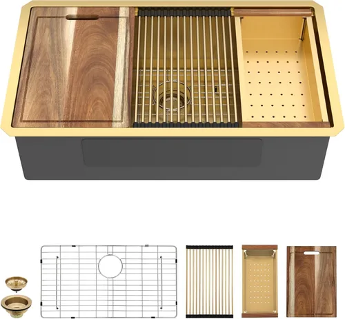 Vista 16 de Fregadero de cocina de 13 x 15 pulgadas de montaje bajo encimera - Fregadero de cocina de acero inoxidable 304 calibre 16 bajo mostrador con grifo