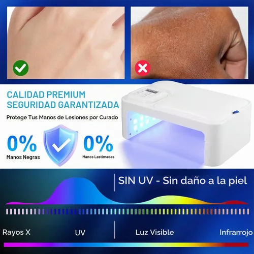 Vista 3 de Lámpara de uñas UV de 200 W, plegable, lámparas UV para uñas de gel, 4 ajustes de temporizador, sensor automático, lámpara LED profesional de uñas