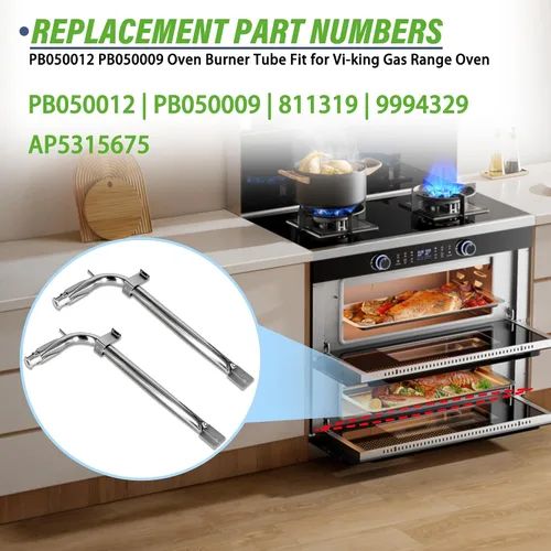 Vista 4 de Paquete de 2 tubos de quemador de horno de acero inoxidable PB050012 PB050009 compatible con electrodomésticos Vi-king de repuesto para quemador