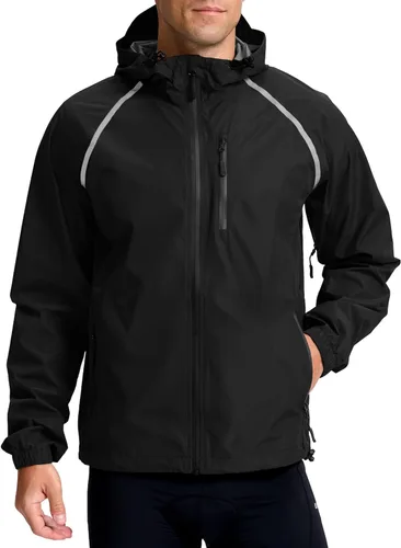 Vista 11 de Bikewa - Chaqueta de lluvia para hombre, impermeable, para ciclismo, con capucha, ligera, plegable, cortavientos para bicicleta, chaqueta de running
