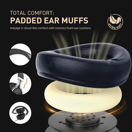 Vista 2 de AILIHEN C90 Auriculares con Cable con Micrófono y Control de Volumen, Auriculares Over Ear con Cable de 3.5mm con Reducción de Ruido, Auriculares