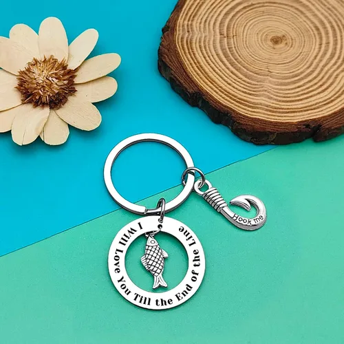 Vista 2 de Llavero de pescador para parejas, regalo para marido, novio, para aniversario, joyería divertida para parejas, regalos de San Valentín, regalos