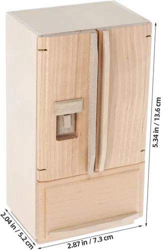 Vista 2 de BESPORTBLE Miniatura de madera de casa de muñecas nevera sin pintar Mini modelo de nevera para casa de muñecas Cocina Escena Decoración Refrigerador