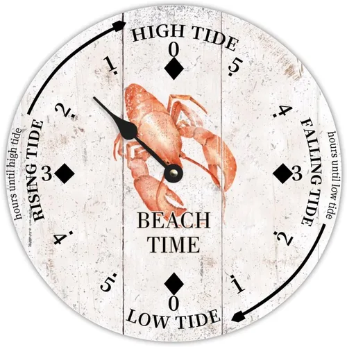 Vista 12 de Reloj de marea vintage de playa, hora de playa, cangrejo oceánico, reloj de madera, reloj de marea de madera, reloj de marea alta y baja, reloj
