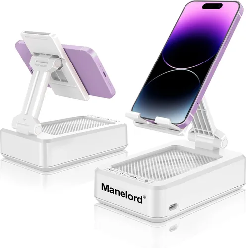 Vista 8 de Soporte para teléfono celular con altavoz Bluetooth inalámbrico compatible con iPhone/Samsung/iPad, soporte de teléfono de diseño antideslizante