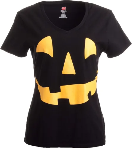 Vista 4 de Glow in Dark Jack O' Lantern Disfraz de calabaza de Halloween para mujer con cuello en V