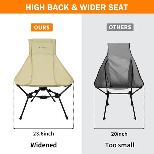 Vista 5 de AYAMAYA Camping Chairs - Ultralight Folding High Back Camping Chair with Upgrade All Aluminum Widen Frame Structure