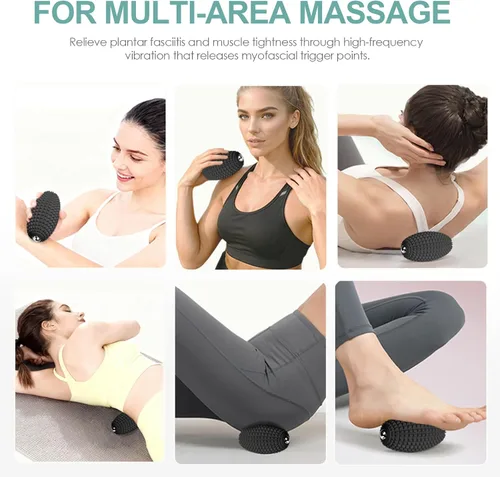 Vista 5 de Pelota de masaje vibratoria para recuperación muscular, bola de masaje miofascial de silicona, alivio de fascitis plantar, liberación de cadera