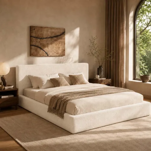 Vista 8 de Anwick Marco de cama King Cloud con cabecero, plataforma tapizada Blanco crema