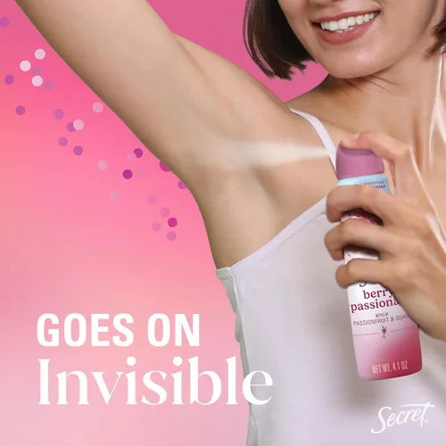 Vista 6 de Secret Desodorante antitranspirante para mujeres, paquete de barra y aerosol, Berry Passionate con aroma de maracuyá y guayaba, 72 horas de frescura