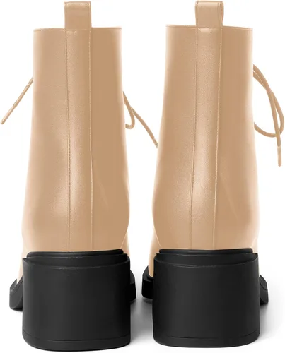 Vista 94 de ROSERWISH Botas altas de tacón bajo y grueso para mujer, con cordones, cómodas, modernas, con puntera redonda, de 2.5 pulgadas