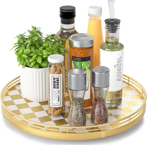 Vista 55 de Marble Lazy Susan - Tocadiscos para mesa, bandeja redonda de mármol de grano de madera antigua de 10 pulgadas para mesa de comedor, encimera de Negro