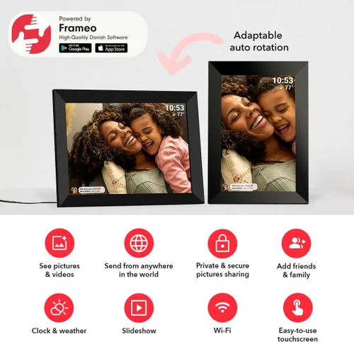 Vista 7 de Frameo - Marco de fotos digital WiFi de 10.1 pulgadas con almacenamiento de 32 GB, pantalla táctil IPS HD de 1280 x 800P, envía fotos/videos desde