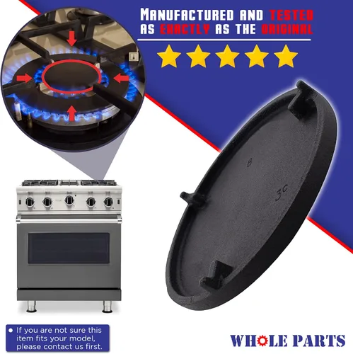 Vista 3 de Tapa de quemador Whole Parts mejorada (negro) N.º de pieza PA080015, repuesto y compatible con algunos electrodomésticos de cocinas de gas Viking