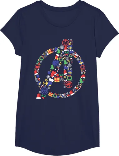 Vista 26 de Marvel Avengers A Logo Symbol Holiday Christmas Icons Camiseta, Negro