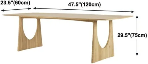 Vista 2 de Mesa de comedor de madera maciza rectangular moderna en la naturaleza con mesa de pedestal doble solo para comedor, cocina, mesa de ocio, 47.5