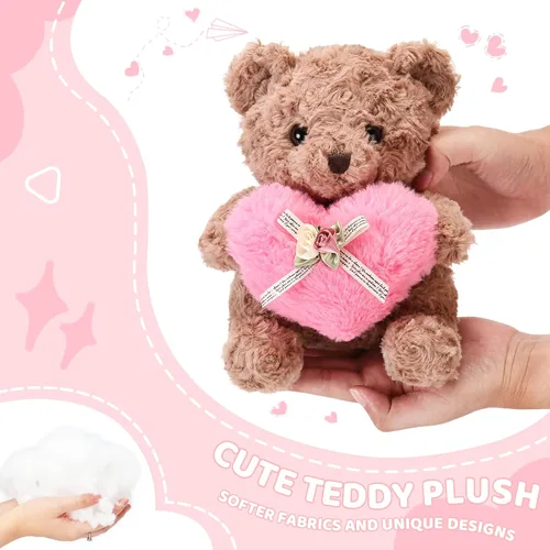 Vista 5 de Lindo oso de peluche con corazón rosa para niños, suave oso de peluche para el día de San Valentín, para novias, niños o mamá