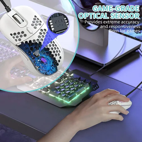 Vista 5 de Honeycomb - Ratón para juegos con cable, 4 DPI ajustables hasta 7200, retroiluminación RGB, mouse USB ligero y ergonómico con sensor óptico de alta