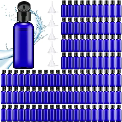 Vista 9 de Eccliy Paquete de 100 botellas de plástico de 2 onzas, botella de loción de viaje, botellas de plástico con tapas, recipientes pequeños de viaje