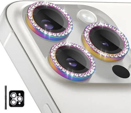 Vista 12 de Protector de lente de cámara para iPhone 16 Pro/iPhone 16 Pro Max, protector de lente de anillo de cámara de vidrio templado individual con bandeja