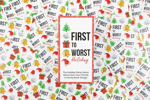 Vista 6 de FIRST TO WORST Juego de Fiesta Edición Navideña - Un Juego de Cartas Festivo Sobre Cómo Tus Amigos y Familia Clasifican las Cosas - Perfecto