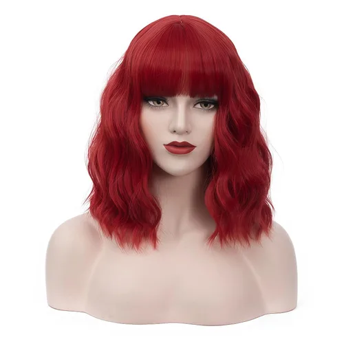 Vista 9 de BUFASHION Peluca rizada corta ondulada de 14 pulgadas para mujer, peluca sintética para cosplay, Halloween, peluca con flequillo lateral (negro)