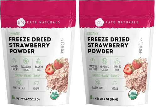 Vista 7 de Kate Naturals Polvo de fresa liofilizado orgánico para hornear y bebidas. Sabor natural de fresa para pasteles, glaseado y batidos